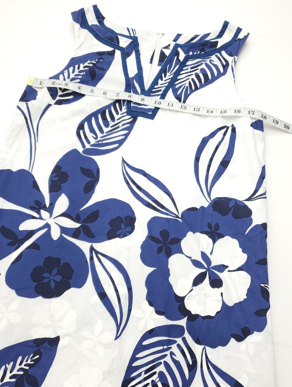 Lilly Pulitzer Blue/White Floral Sleeveless Shift Dress Scalloped Hem Cotton 8 - Picture 5 of 9